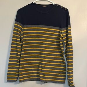 J. McLaughlin Women's Gray/Yellow/Navy Long Sleeve Striped Sweater Size M